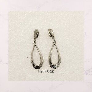 Silver tone Drop Hoop Pierced Earrings Item A-12